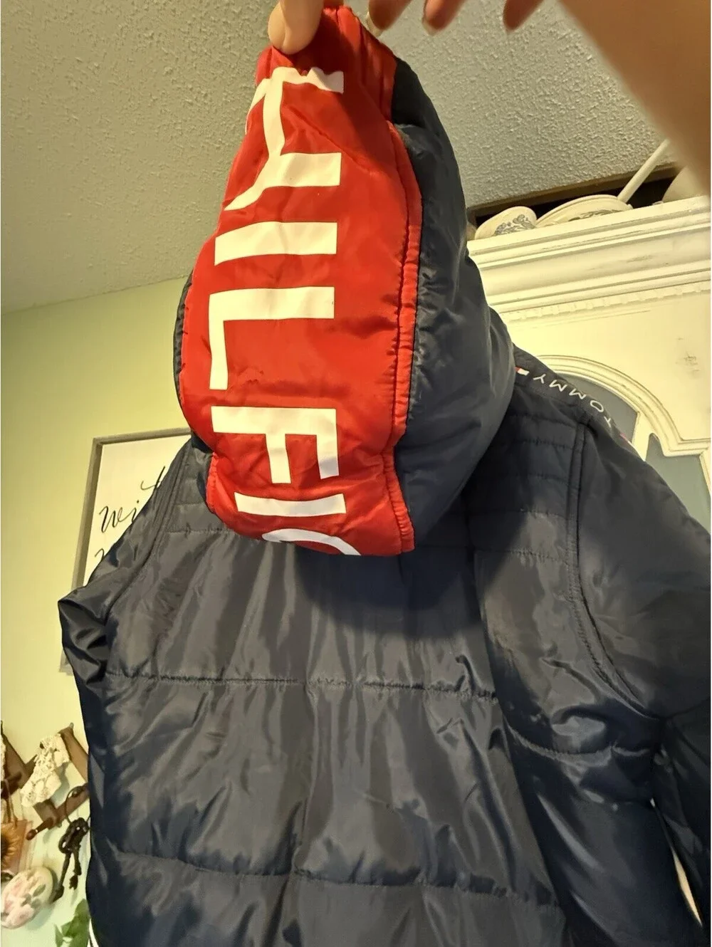 Boys Tommy Hilfiger Navy Hooded Puffer Jacket athletic fleece Lined  Size 14/16